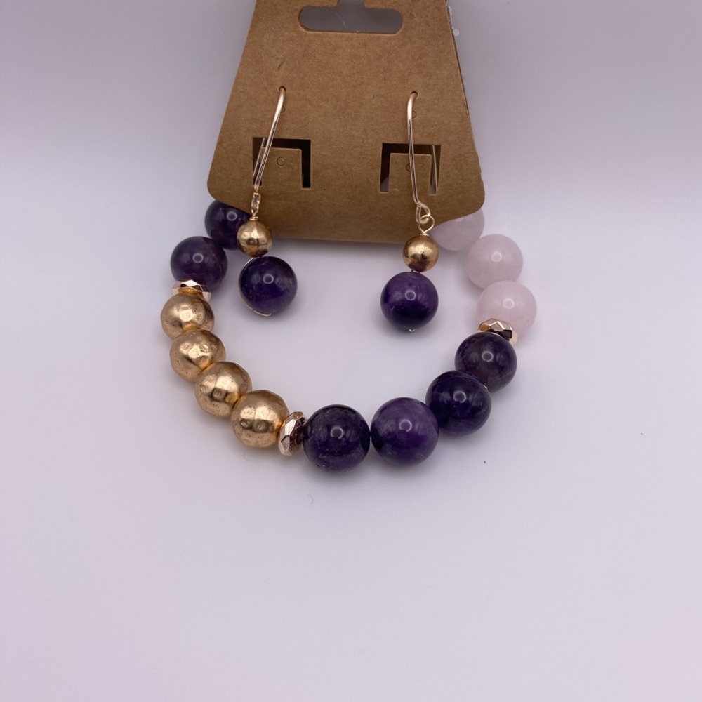 Juego De Pulsera Y Zarcillos De Amatista Y Cuarzo Rosado View 3